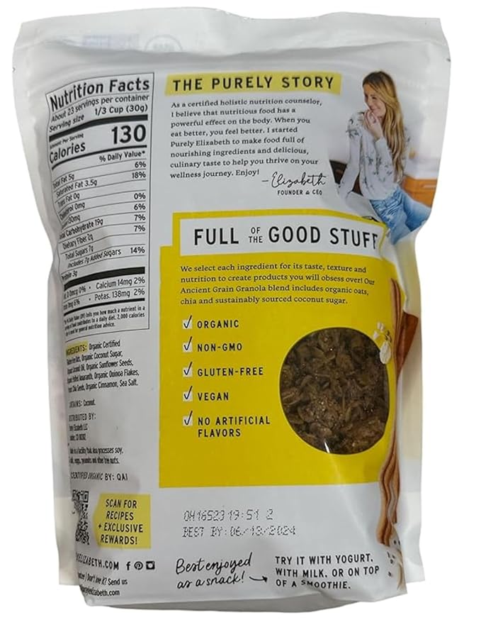 HGU Purely Elizabeth Organic Original Salty-Sweet Ancient Grain Granola Gluten-Free Non-GMO 34oz Bag