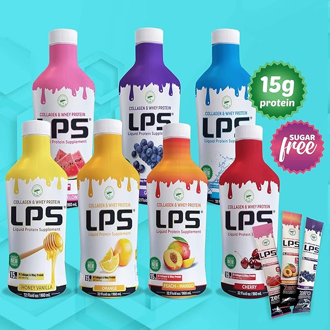 Nutritional Designs Sugar-Free Liquid Collagen &amp Whey Protein Supplement - Non-GMO Drink - Promotes Healthy Skin &amp Hair for Men &amp Women (Grape Standard Care) Pack of 6