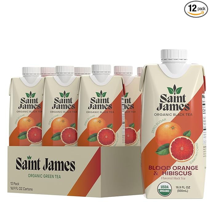 Saint James Iced Tea | Blood Orange Organic Green Tea | Organic Non-GMO Green Tea 12 Pack (16.9oz each) (Blood Orange)