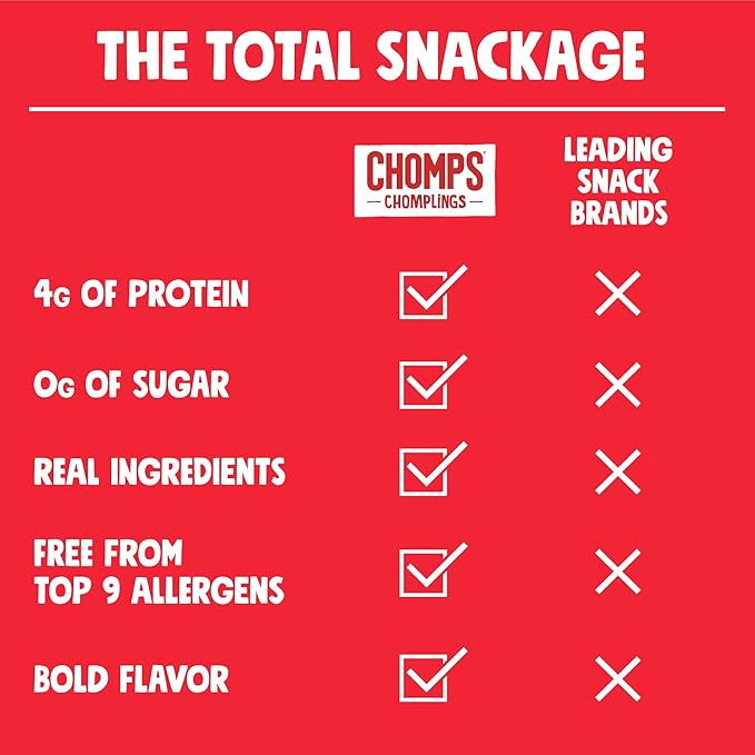 Chomps Snack Size Grass-Fed Original Beef Jerky Snack Sticks 0.5oz 24-Pack - Keto Paleo Whole30 4g Lean Meat Protein Gluten-Free Zero Sugar Food Non-GMO Chomplings