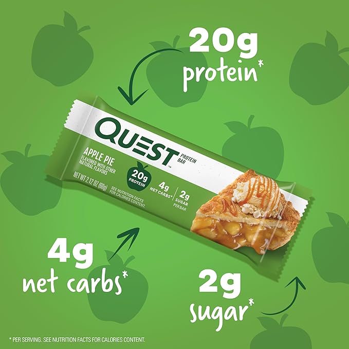 Quest Nutrition Apple Pie Protein Bar 20g Protein 4g Net Carbs 2g Sugar Gluten Free Keto Friendly 12 Count