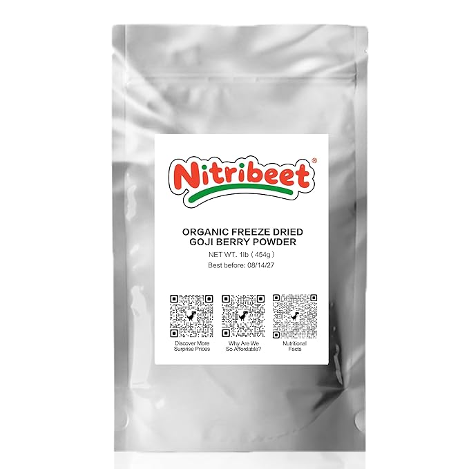 Organic Goji Berry Powder 1lb -100% Freeze Dried Goji Berry Juice No added Sugar SuperFood - Supports liver health antioxidation - USDA Organic No additives Non-GMO Gluten free