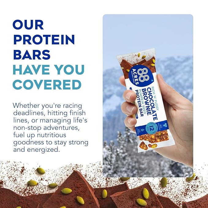 88 Acres Pumpkin Seed Protein Bars Fudge Brownie 9 Count 12g Plant-Based Protein Gluten Free Nut Free School Safe Snack Bar Vegan Non-GMO Individually Wrapped