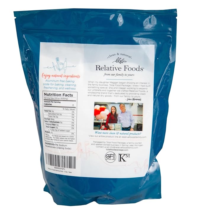 Relative Foods Baking Soda for Cooking cleaning &amp More - Gluten Free Sodium Bicarbonate Baking Mix w/No Preservatives - Pure Bulk Baking Soda for Baking (5 Pounds) Mined from the earth with not