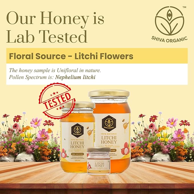 Shiva Organic Litchi Honey 250 grams NMR Tested 100% Natural Healthy and Pure Honey No Added Sugar &amp Flavour from Litchi flowers