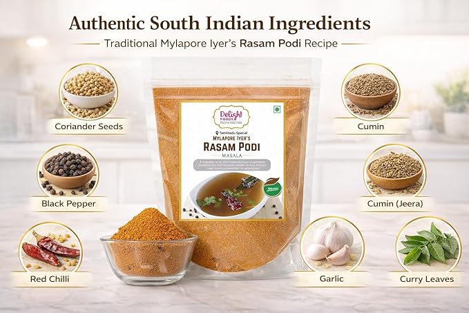 Delight Foods Mylapore Iyer's Rasam Podi 350g - Ready Masalas | Mixed Spices | Tamil Nadu Special | NO PRESERVATIVES