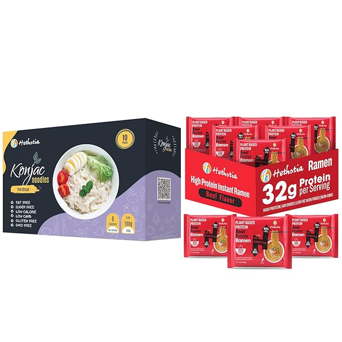 Hethstia Pho Konjac Noodles &amp Spicy Beef High Protein Ramen 10-Pack Low-Carb Shirataki Pho with 6-Pack 32g Plant Protein Spicy Beef Instant Ramen Soup Low Calorie Non-GMO Vegan Healthy Meal