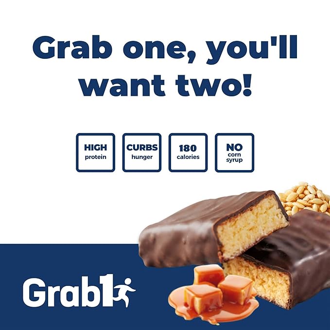 Grab1 Sugar Free Protein Bars Caramel Crunch (3 Pack- 12 Bars) | Delicious and Nutritious | Low Calorie | Only 1g Sugar