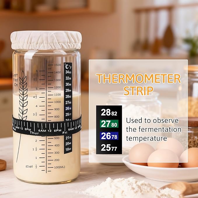 57oz Sourdough Starter Jar Kit Extra Large Capacity Sourdough Jar Wide Mouth Sourdough Bread Starter Kit for Perfect Sour Dough Bread Glass Jar for Baker (Black)