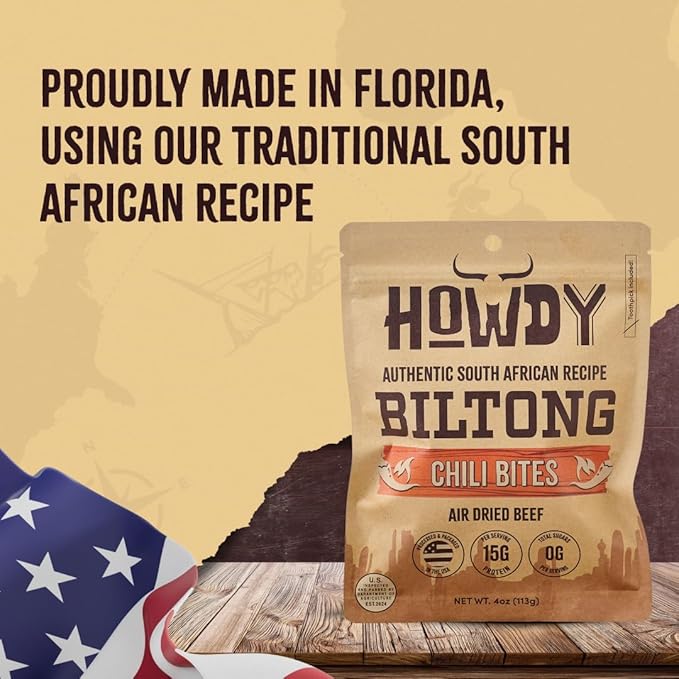 HowdySnax Biltong Chili Bites – 2 Pack (8 oz Total) – Air‑Dried Spicy Beef Snack • High‑Protein • Keto &amp Paleo Friendly • No Preservatives • Made in USA