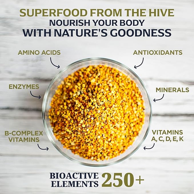 Jamie’s Hive to Table Organic Bee Pollen 6 oz - 100% Pure Raw &amp Natural Superfood Premium Quality Bee Pollen Granules for Energy Immunity Skin Health Antioxidants &amp Vitality Gluten Fre