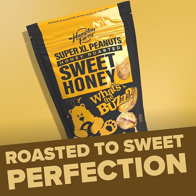 Hampton Farms - Super Extra-Large Sweet Honey Roasted Peanuts – 40 oz Resealable Bag – 2-Pack - Crunchy Glazed Snack for Charcuterie Boards Lunches &amp Sweet-Salty Cravings