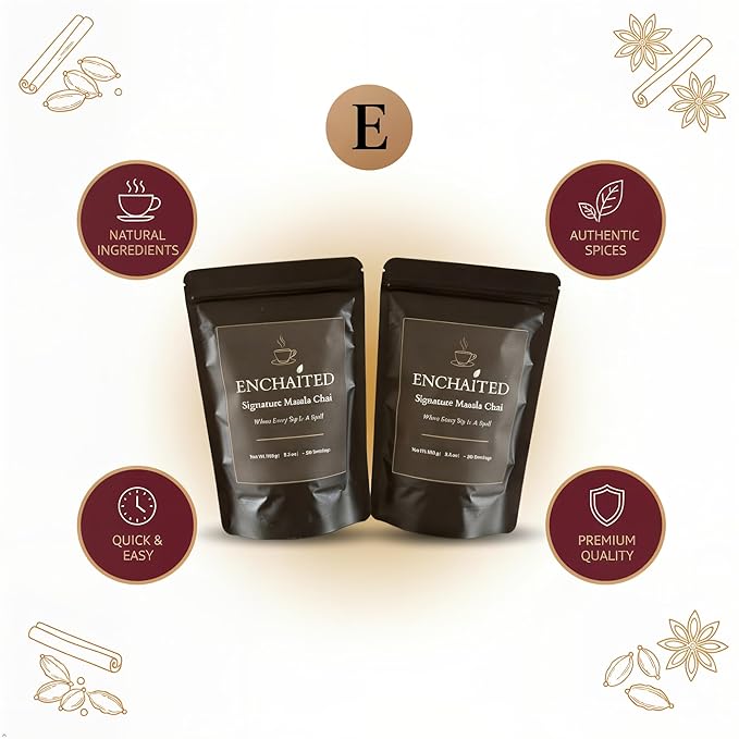 ENCHAITED Authentic Masala Chai Loose Leaf Tea - 200g Double Pack | Makes 40 to 80+ Cups | Premium Assam Black Tea with 7 Real Indian Spices | Traditional Indian Chai Tea | Natural Caffeine