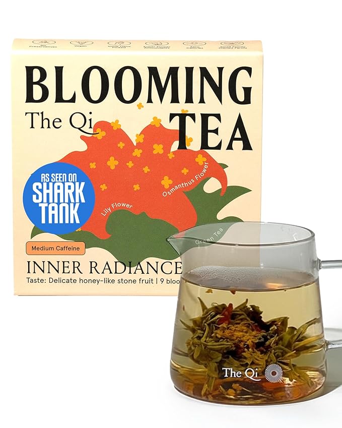 The-Qi Inner Radiance Osmanthus &amp Lily Blooming Flower w/Green Tea – 9 Pcs Handpicked All Natural Blooming Flower Tea – The Qi Gift Set for Relaxation &amp Wellness – Makes 27 Cups