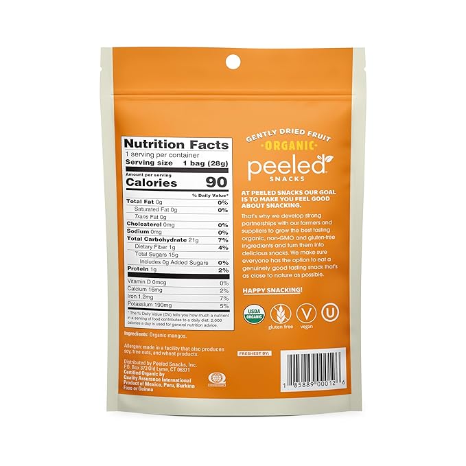 Peeled Snacks Organic Dried Fruit – Healthy Vegan Snacks for On-the-Go Lunch and More Mango 1 Oz (Pack of 24)