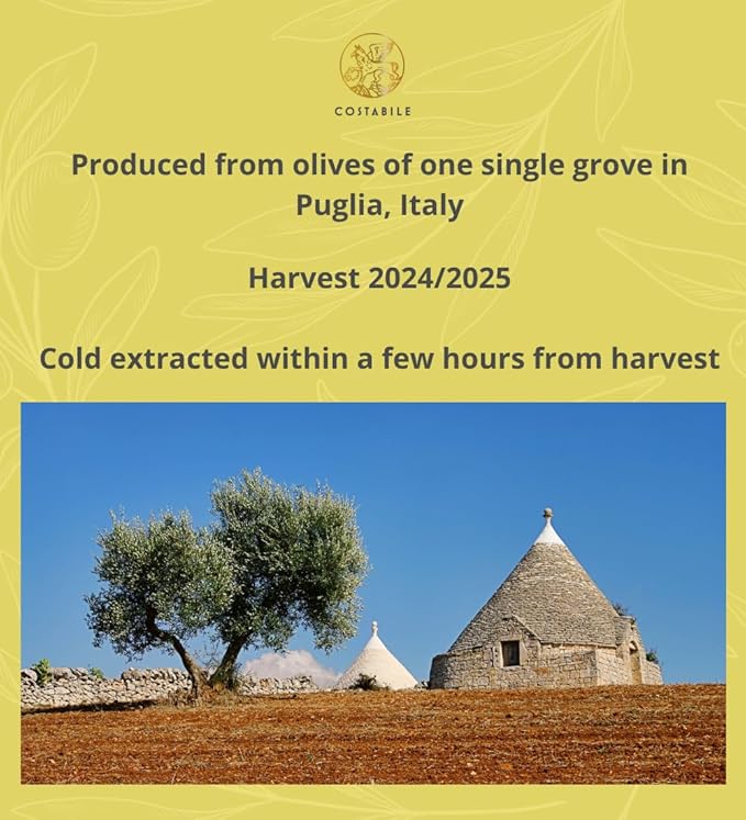 Lemon Olive Oil Extra Virgin from Italy. Organic lemon infused olive oil. Ideal for lemon olive oil dressing and lemon oil for cooking. Single-source - COSTABILE 8.45 Fl. Oz.