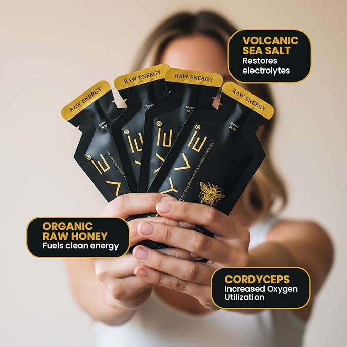 HYVE Functional Pre-workout Honey – Caffeine Free Raw Energy Packets with Organic Cordyceps Mushrooms Volcanic Sea Salt &amp Organic Honey – Energy Boost with Natural Adaptogens Pack of 15 Sachets