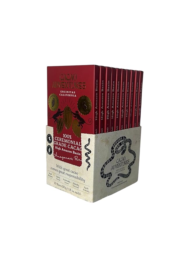 Cacao Adventures - 100% Pure Ceremonial Grade Cacao Bar | Wild Strains | Natural | Ethically Sourced Sustainably Grown | (1.76 oz - Pack of 10)