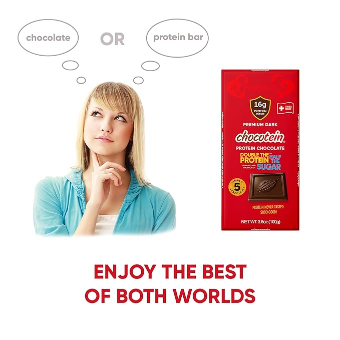 Chocotein - Protein Rich Fine Chocolate - Premium Swiss Dark Chocolate (71% Cocoa) - Double the Protein Half the Sugar than Regular Chocolate Bars - 3.5 oz (100g) Pack of 3 Bars