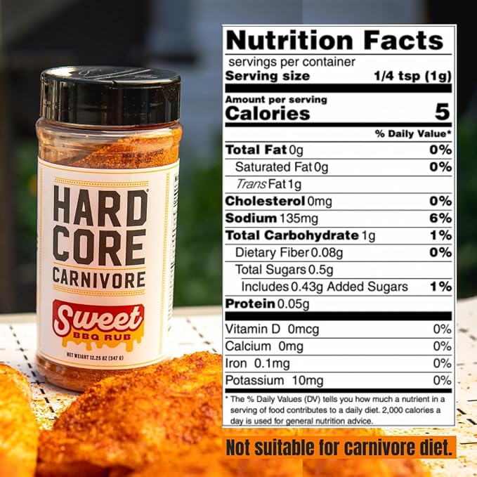 Hardcore Carnivore Sweet BBQ Seasoning (56 oz Mega Pack) Texas-Made Bold Sweet BBQ Rub for Grilling Ribs Pork Chicken and More