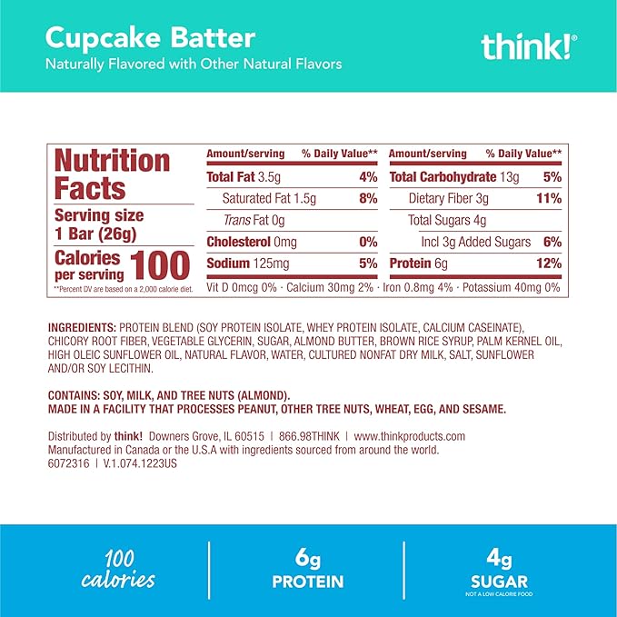 think! MINIS Protein Snack Bars Gluten Free Cupcake Batter 15 Count (Pack of 2)
