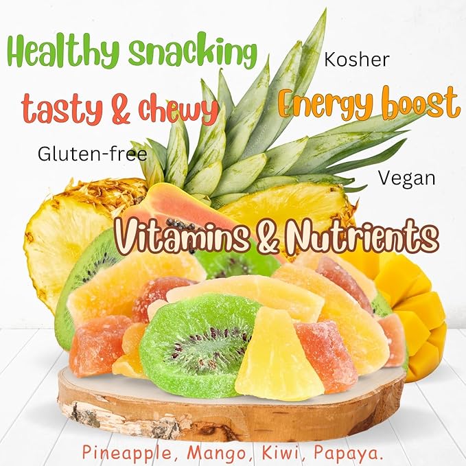 Tropical Mixed Dried Fruit Chunks – by It's Delish 5 lbs Bulk | All Natural Refreshing Snack | Mix Of Pineapple Papaya Mango and Kiwi Slices – Low Sugar No Sulphur No Color added | Vegan Kosher