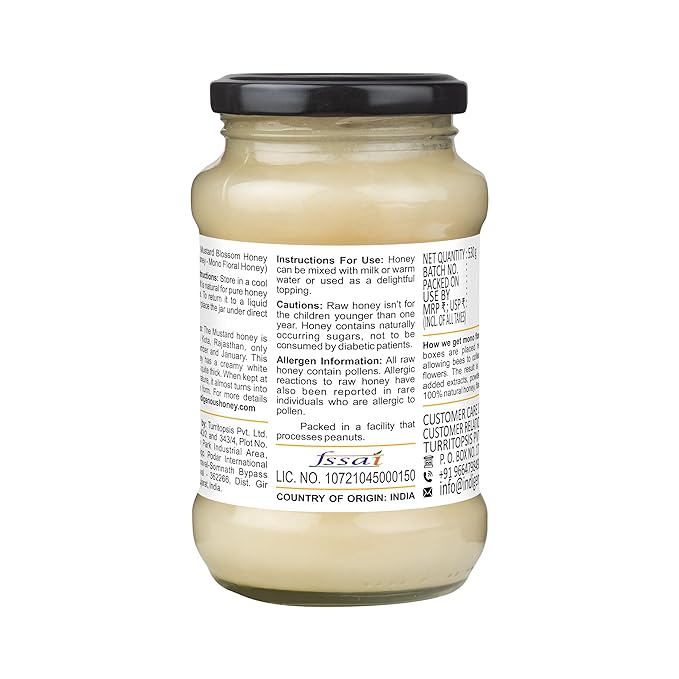 INDIGENOUS HONEY Crystallized Mustard Sarso Honey Raw Natural Pure Unprocessed NMR Tested Unpasteurized Unheated 530g Glass Jar Pack of 1