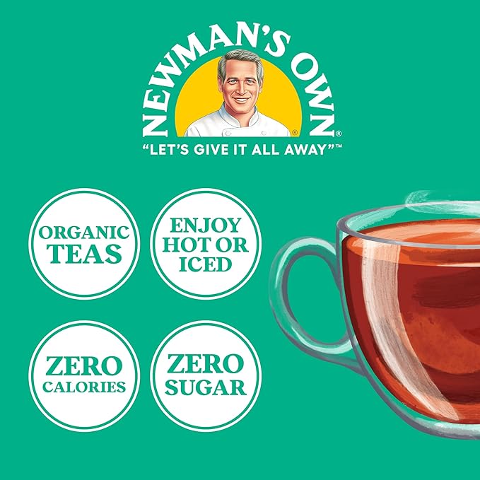 Newman's Own Organic Peppermint Tea Caffeine Free Refreshing Mint Herbal Tea That May Aid Digestion with 20 Individually Wrapped Tea Bags Per Box (Pack of 6) USDA Certified Brew Hot/Cold