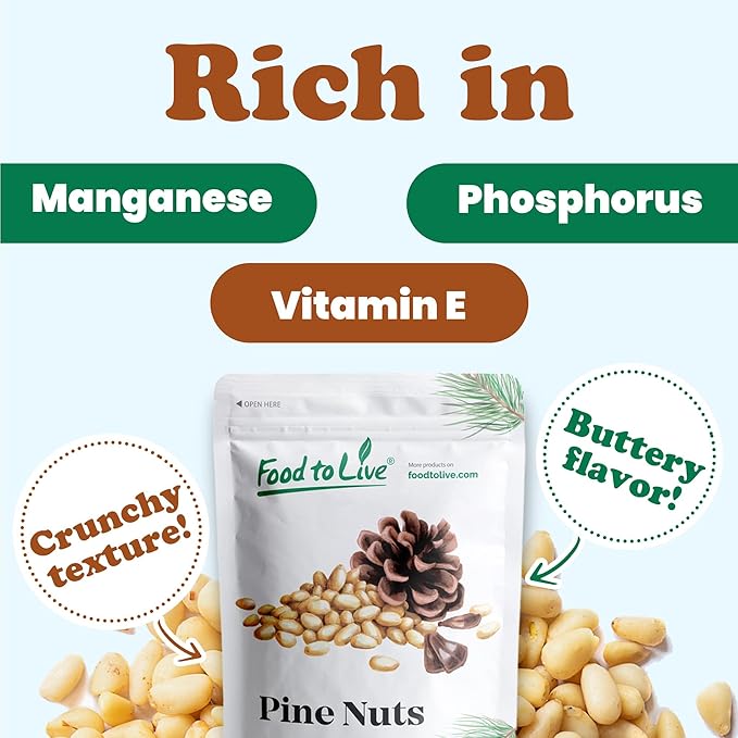 Food to Live - Pine Nuts 5 Pounds Raw Pignolias Kosher Vegan