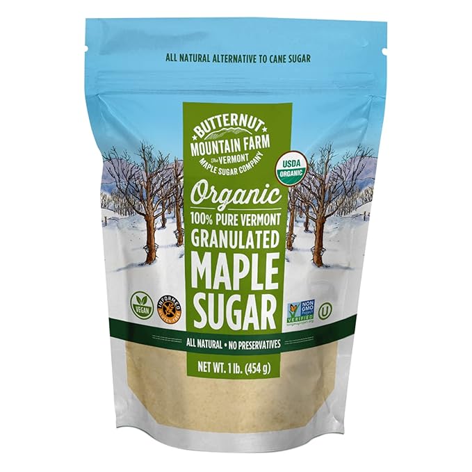 Butternut Mountain Farm 100% Pure Organic VT Maple Sugar 1LB Bag Reclosable Pouch