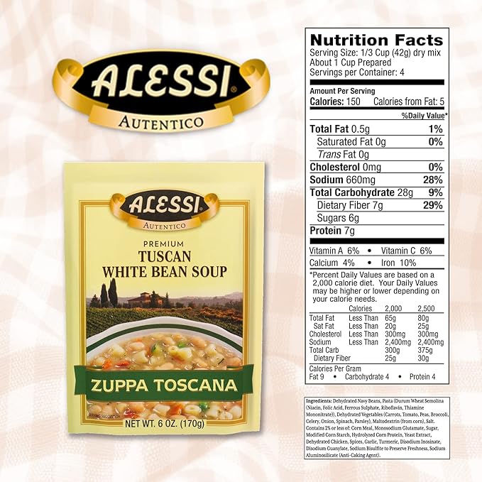 Alessi Autentico Premium Soups Traditional Flavors 6oz (Tuscan White Bean Pack of 6)