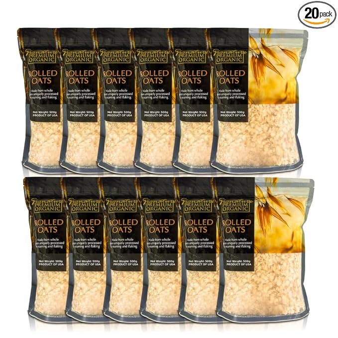 Premium Organic Rolled Oats USDA Organic Gluten Free Non-GMO. Great For Daily Breakfast Baked Goods &amp Snacks. [500g x 12 Packs] Country Farm