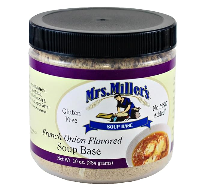 AmishTastes Mrs. Miller's Soup Base 64 Oz. Variety Box- Beef Low Sodium Chicken Chicken Vegetable French Onion and Ham Flavors
