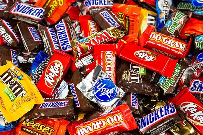 Bomber 8 lb Bulk Candy Box - Fun Size Candies Individually Wrapped Treats &amp Snacks Bulk Candy Mix for Easter Gifts for Adults &amp Kids (Assorted) (8.0lb Fun Size Chocolate)