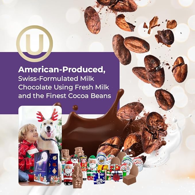 Madelaine Chocolate Solid Premium Milk Chocolate 2025 Advent Calendar Book - 24 Assorted Premium Milk Holiday-Themed Treats