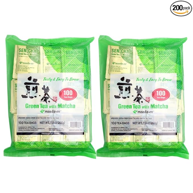 MAEDA-EN Sen-cha with Matcha Green 200 Tea Bags Powder Japanese Origin Green Tea Leaves Individually Wrapped Teabags 02386 2pk