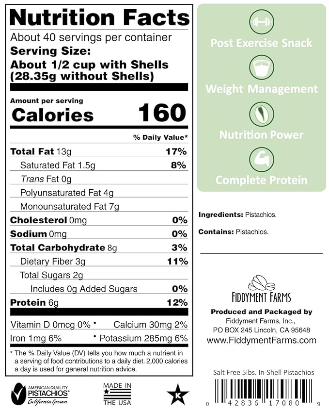 Pistachios In-Shell Salt Free 5 Pound