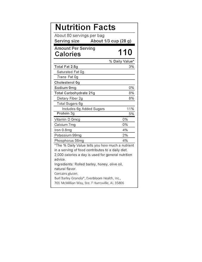 Burl Barley Granola Honey Granola Whole Grain Barley Cereal Delicious Granola for Yogurt Parfaits Bulk 5 Pound Bag Great for Cafes and Home Food Storage