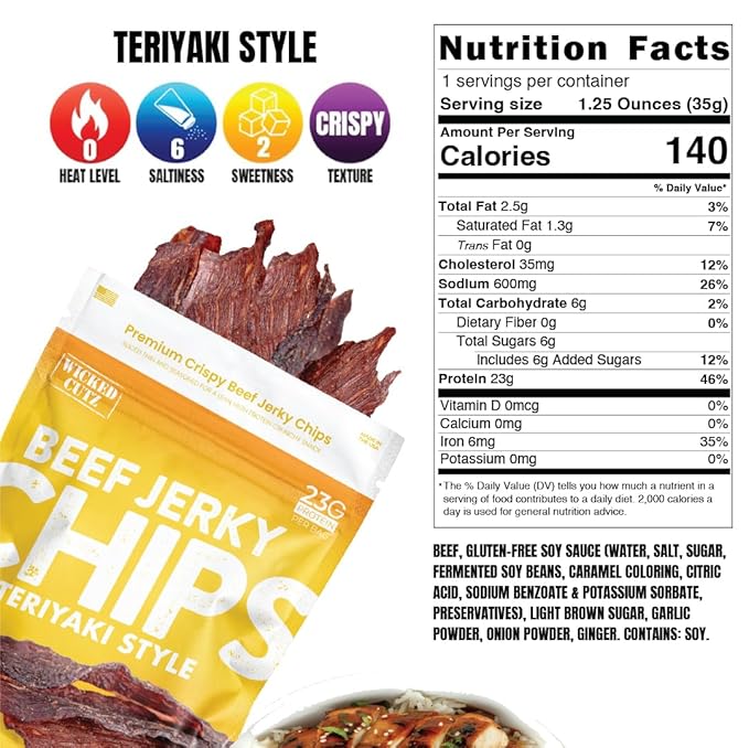 Wicked Cutz Jerky Chips Variety Pack Up to 28g Protein Per Bag Cracked Pepper Teriyaki Roasted Red Pepper &amp Korean BBQ Flavored Beef Jerky Crisps USA Made High Protein Carnivore Snacks (4 Ba