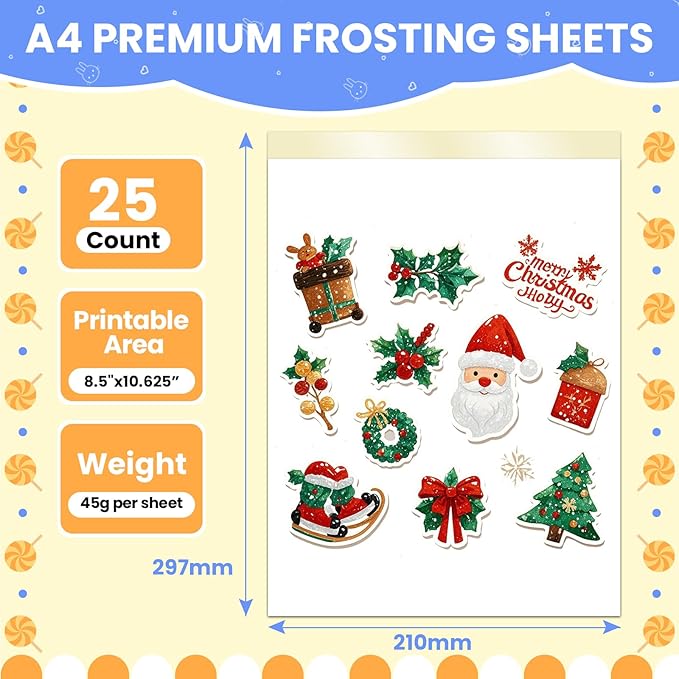 SENTRELA Edible Paper 25 Count A4 11.7 x 8.3 Sugar Sheets for Edible Printer Edible Image Paper Frosting Sheets Icing Sheets for Edible Paper Printer Sugar Paper Edible Sheets for Cakes