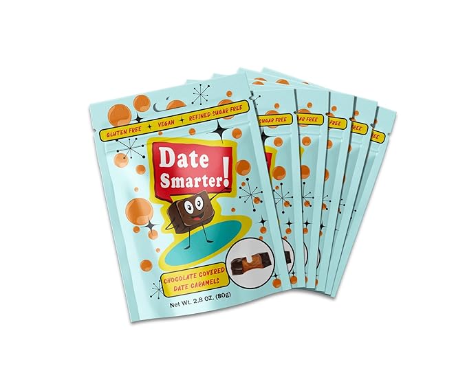 Date Smarter Chocolate Covered Date Caramels - Naturally Sweetened with Real Dates - Vegan Gluten-Free Dairy-Free Refined Sugar-Free Plant-Based Snack Bites - Great Anytime Snack - 2.8 oz 6 Pack
