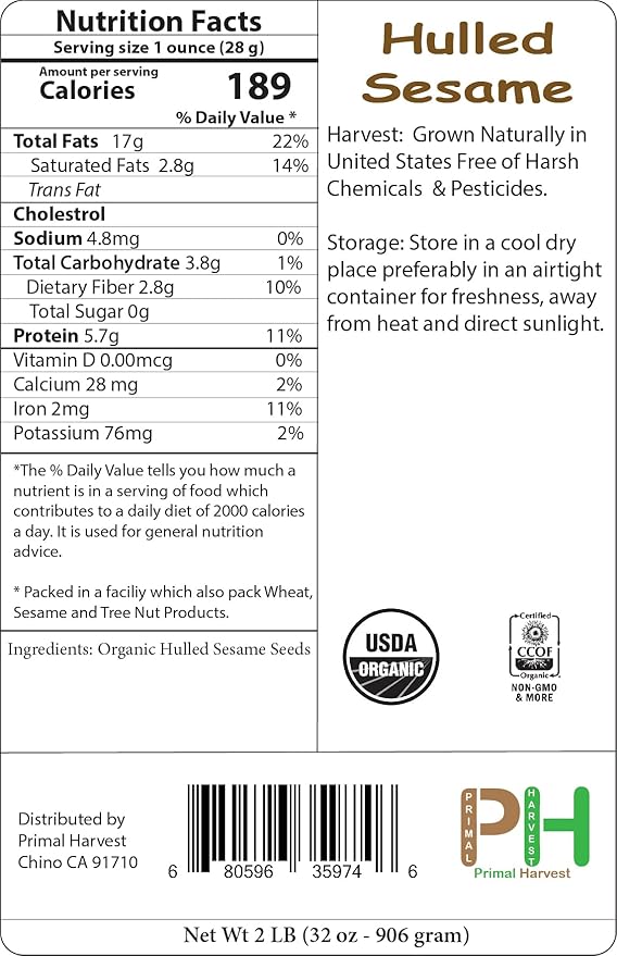Baltoro Foods Organic Hulled Sesame Seeds-Raw Non-GMO Vegan (3 LB)
