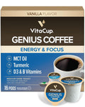 VitaCup Genius Vanilla Keto Coffee Pods w/MCT Oil Turmeric B Vitamins &amp D3 for Energy &amp Focus in Single Serve Pod Compatible with K-Cup Brewers Including Keurig 2.0 16 CT