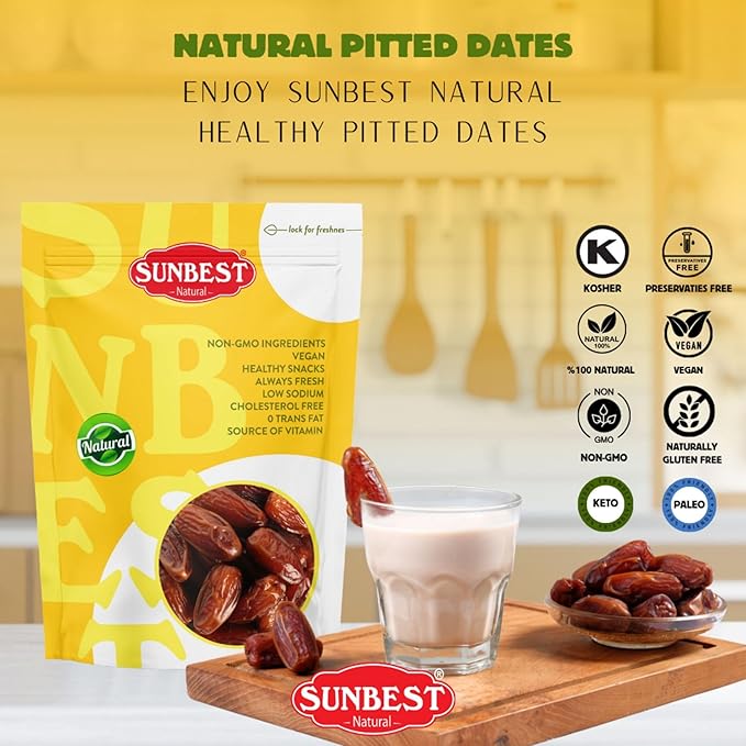 Sunbest Natural Deglet Noor Dates 5 lbs – Pitted &amp Whole – Bulk Dried Fruit Snack For Kids &amp Adults – Naturally Sweet For Baking &amp Cooking – Sun-Dried Fiber Rich Kosher &amp No Sugar A