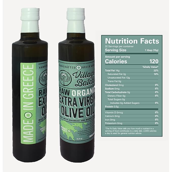 VILLAGE BATCH - AWARD WINNERS - KORONEIKI OLIVE OIL Greek Olive Oil ORGANIC COLD PRESSED OLIVE OIL Extra Virgin Olive Oil High In Polyphenols - Aceite De Oliva Extra Virgen - Olive Oil for Cooking Oil