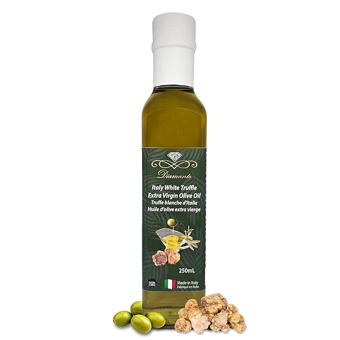 Diamante Italy White Truffle Extra Virgin Olive Oil - White Truffle (Tuber magnatum Pico) Gourmet Oil for Dressing Seasoning Marinade &amp Drizzle - Non GMO &amp Product from Italy - 250ml