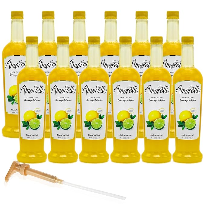 Amoretti - Lemon Lime Beverage Infusion - Drink Mix &amp Water Enhancer with Pump for Flavoring Cocktails Waters Teas and other Beverages Preservative Free