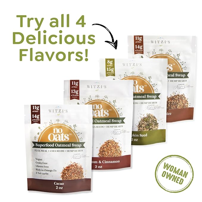 Witzi's No Oats Oatmeal Alternative Cacao 2oz (Pack of 6) Made with Chia Seeds Cinnamon &amp Chocolate Grain Free Gluten Free Vegan Keto