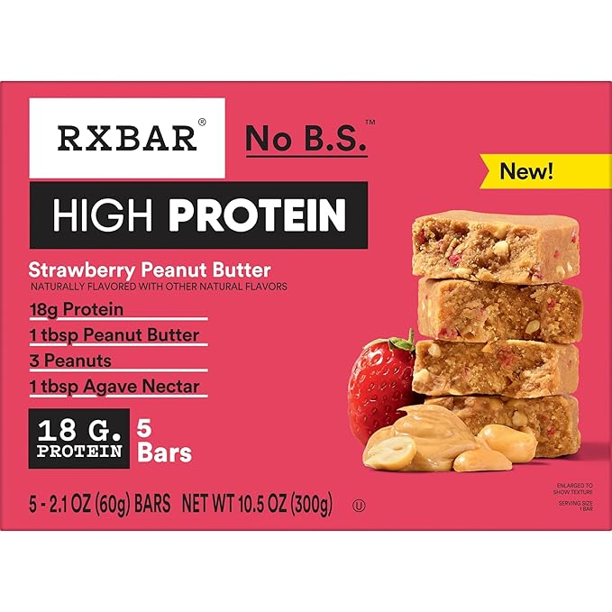 RXBAR High Protein Bars Gluten Free Protein Snacks Strawberry Peanut Butter (6 Boxes 30 Bars)