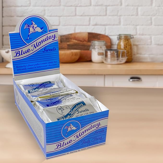 Blue Monday Pulled Cream Candy Dark Chocolate Bars - Box of 24 Original Flavor